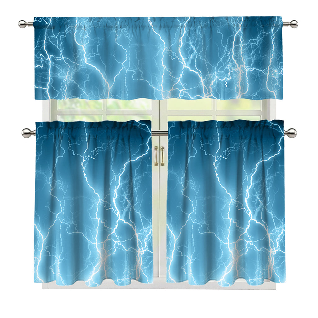 Blue Lightning Print 3 Piece Kitchen Curtains
