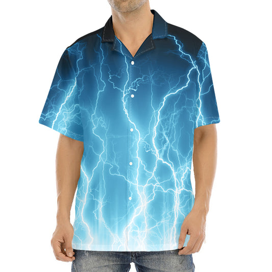 Blue Lightning Print Aloha Shirt