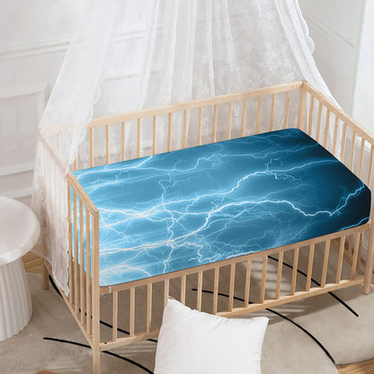 Blue Lightning Print Baby Crib Sheet