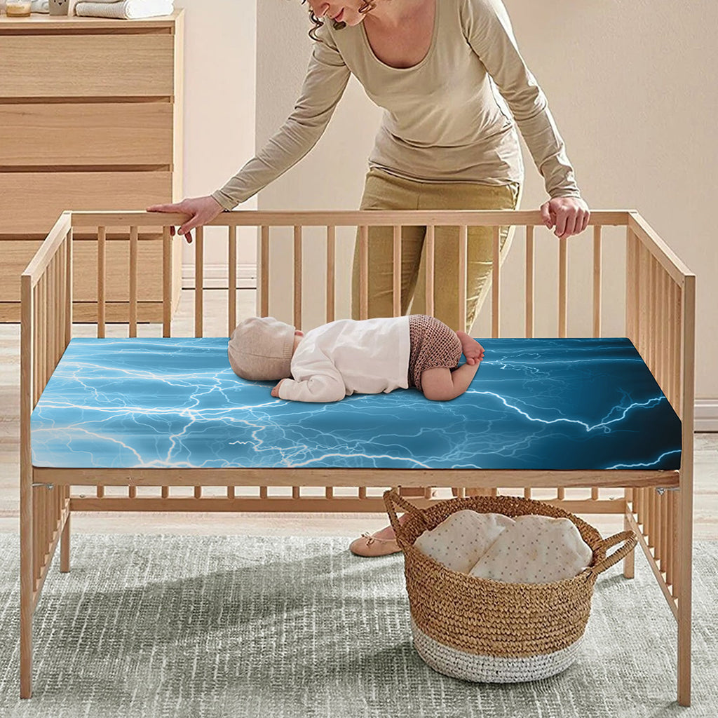 Blue Lightning Print Baby Crib Sheet