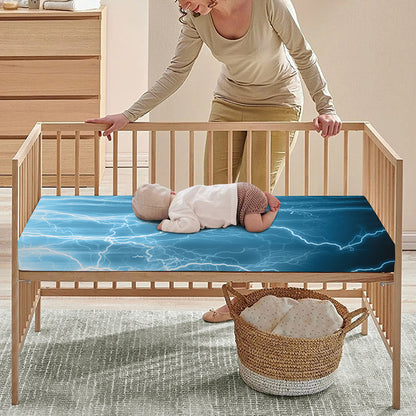 Blue Lightning Print Baby Crib Sheet