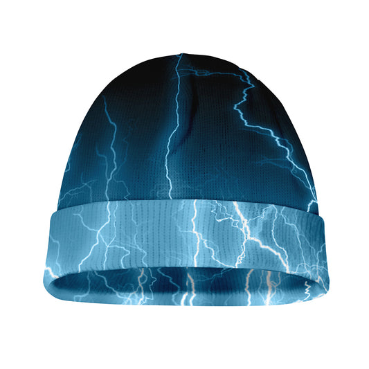 Blue Lightning Print Beanie