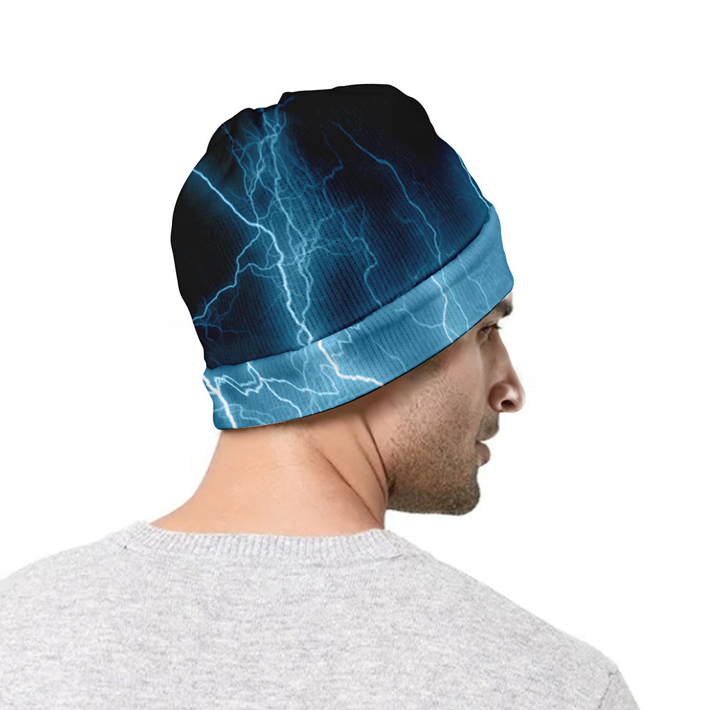 Blue Lightning Print Beanie