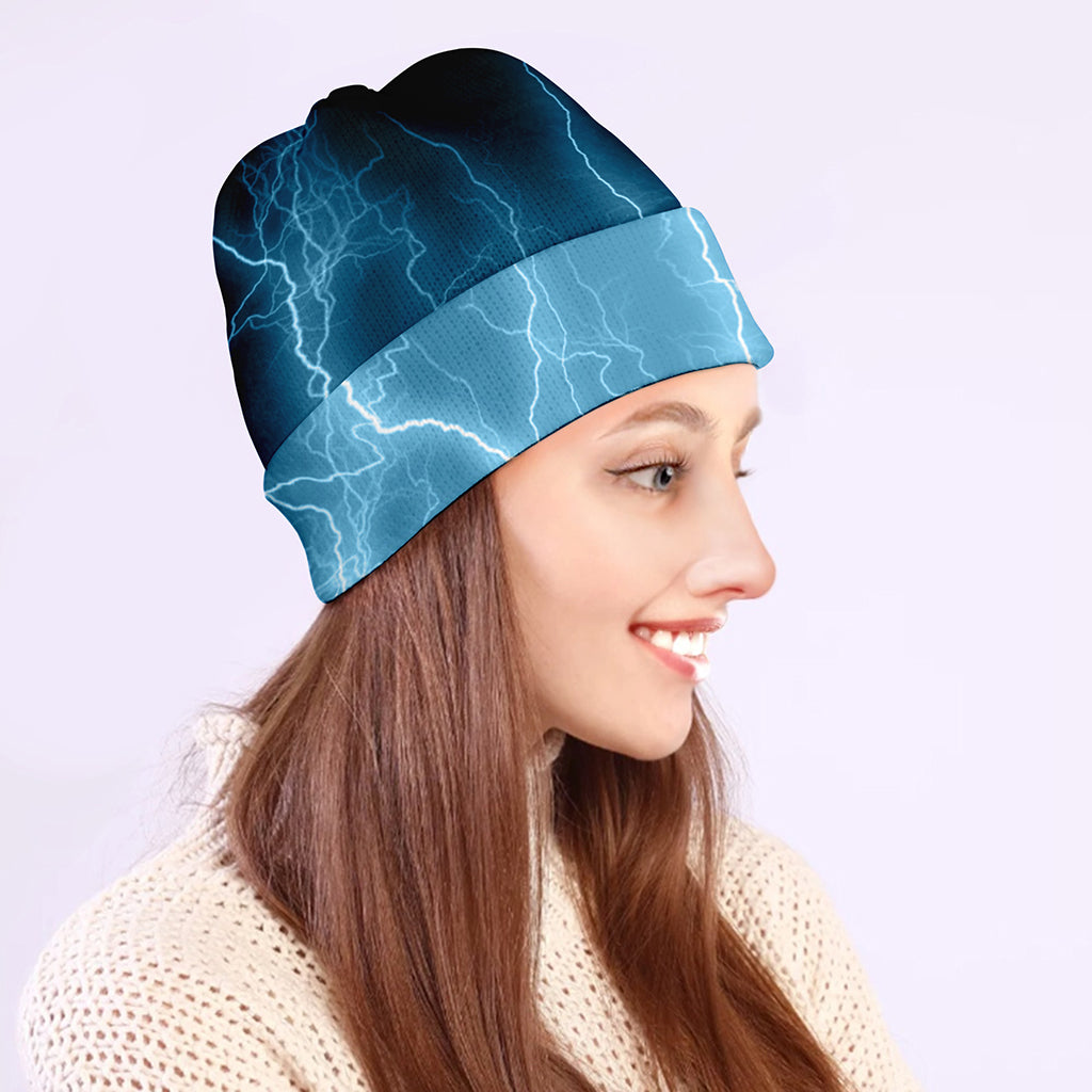 Blue Lightning Print Beanie
