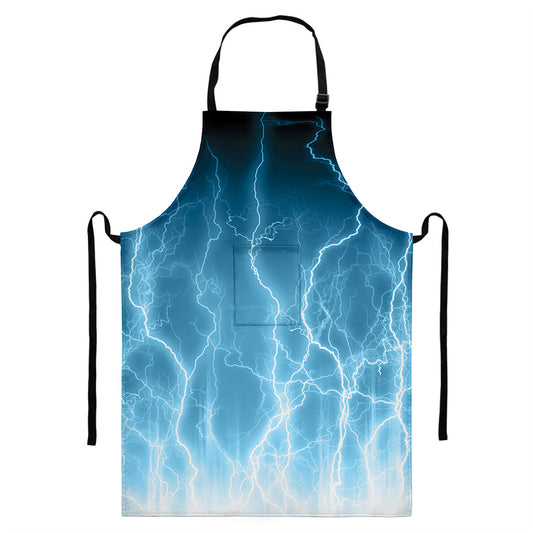 Blue Lightning Print Bib Apron With Pocket