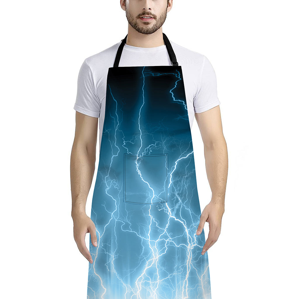 Blue Lightning Print Bib Apron With Pocket