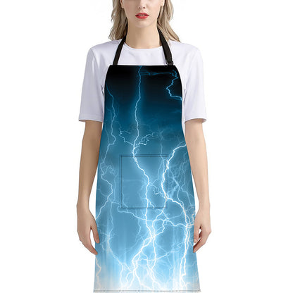 Blue Lightning Print Bib Apron With Pocket