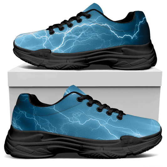 Blue Lightning Print Black Chunky Shoes