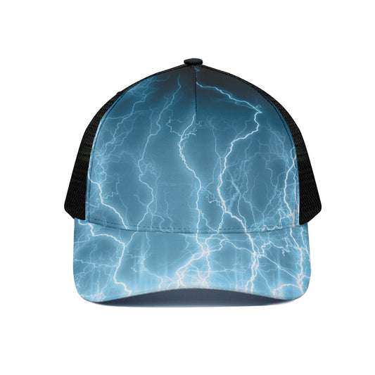 Blue Lightning Print Black Mesh Trucker Cap
