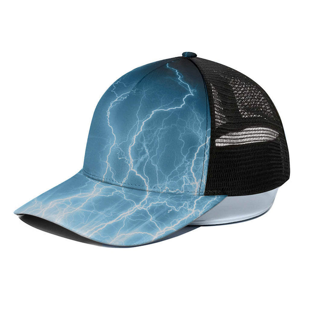 Blue Lightning Print Black Mesh Trucker Cap