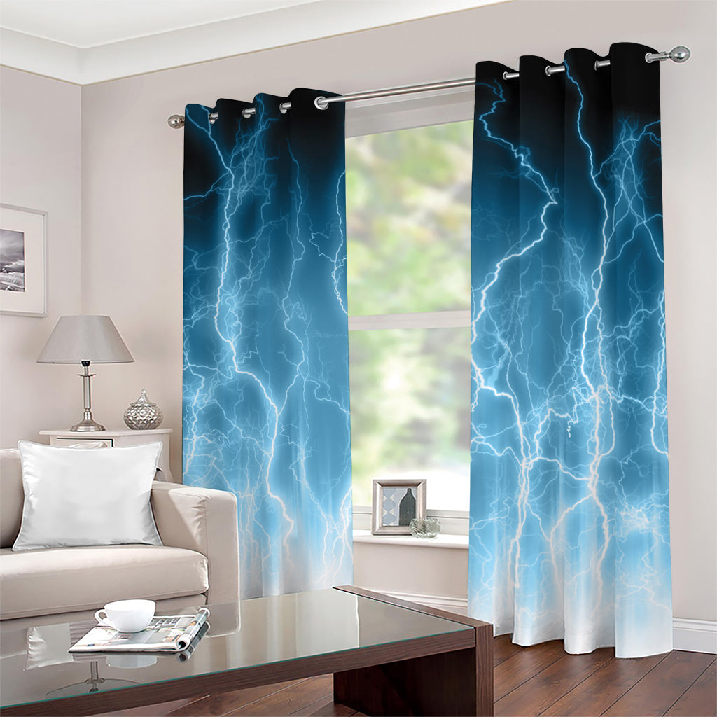 Blue Lightning Print Blackout Grommet Curtains