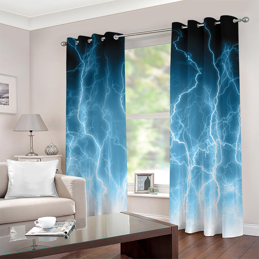 Blue Lightning Print Blackout Grommet Curtains