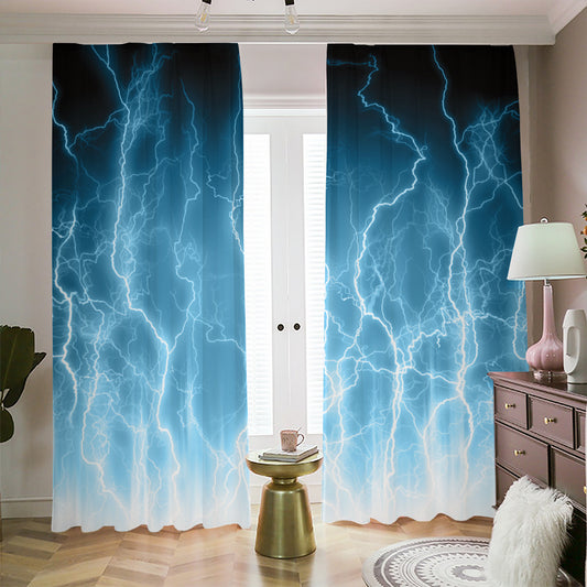 Blue Lightning Print Blackout Pencil Pleat Curtains