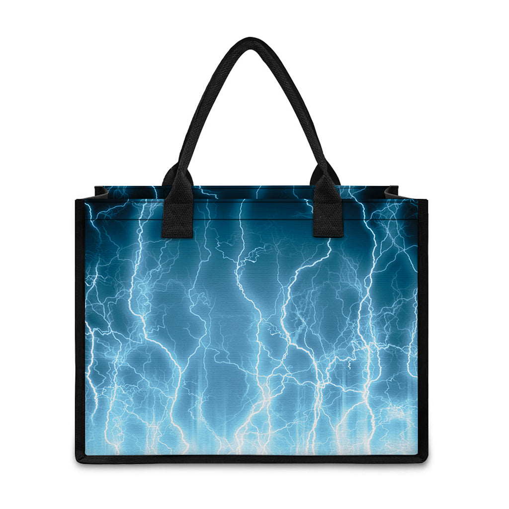 Blue Lightning Print Canvas Tote Bag