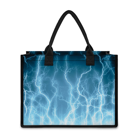 Blue Lightning Print Canvas Tote Bag