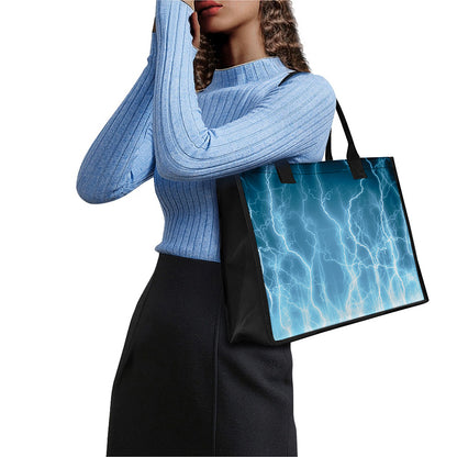 Blue Lightning Print Canvas Tote Bag