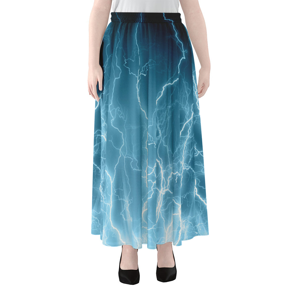 Blue Lightning Print Chiffon Maxi Skirt