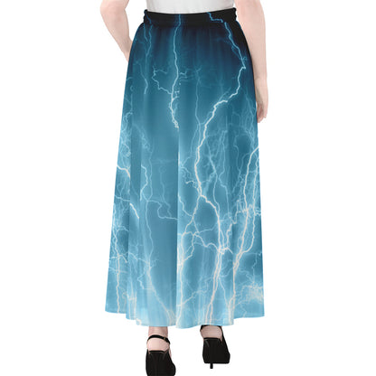 Blue Lightning Print Chiffon Maxi Skirt