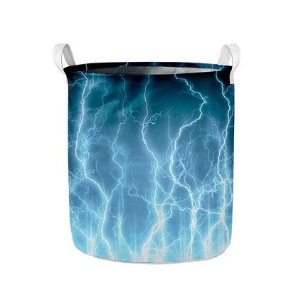 Blue Lightning Print Collapsible Laundry Basket