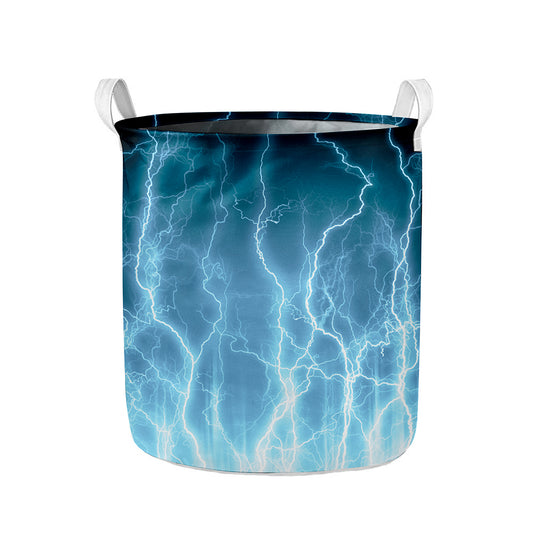 Blue Lightning Print Collapsible Laundry Basket