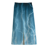 Blue Lightning Print Cotton Front Slit Maxi Skirt
