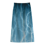 Blue Lightning Print Cotton Front Slit Maxi Skirt