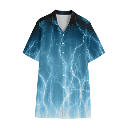Blue Lightning Print Cotton Hawaiian Shirt