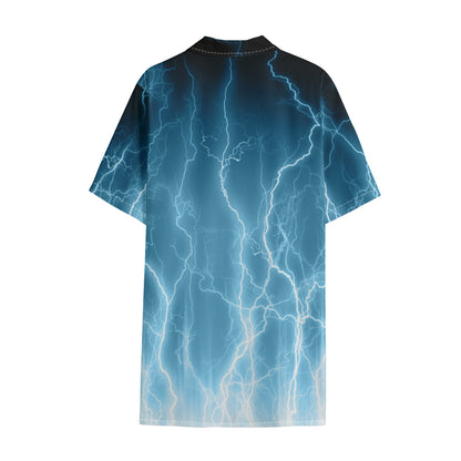Blue Lightning Print Cotton Hawaiian Shirt