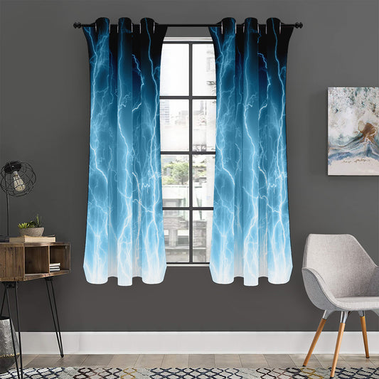 Blue Lightning Print Curtain