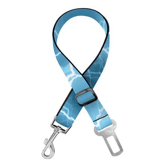 Blue Lightning Print Dog Seat Belt
