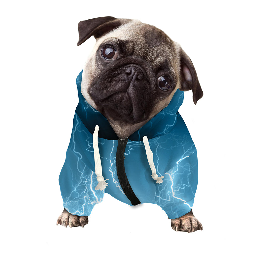 Blue Lightning Print Dog Zip Up Hoodie