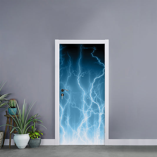 Blue Lightning Print Door Sticker