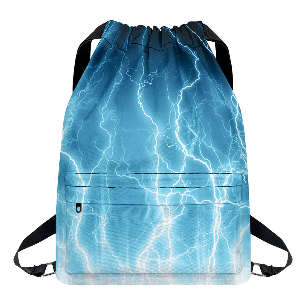 Blue Lightning Print Drawstring Backpack