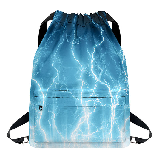 Blue Lightning Print Drawstring Backpack