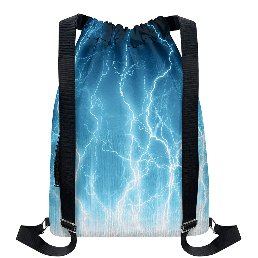 Blue Lightning Print Drawstring Backpack