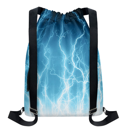 Blue Lightning Print Drawstring Backpack