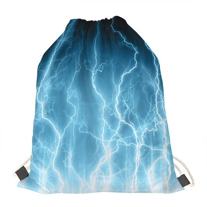 Blue Lightning Print Drawstring Bag