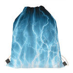 Blue Lightning Print Drawstring Bag