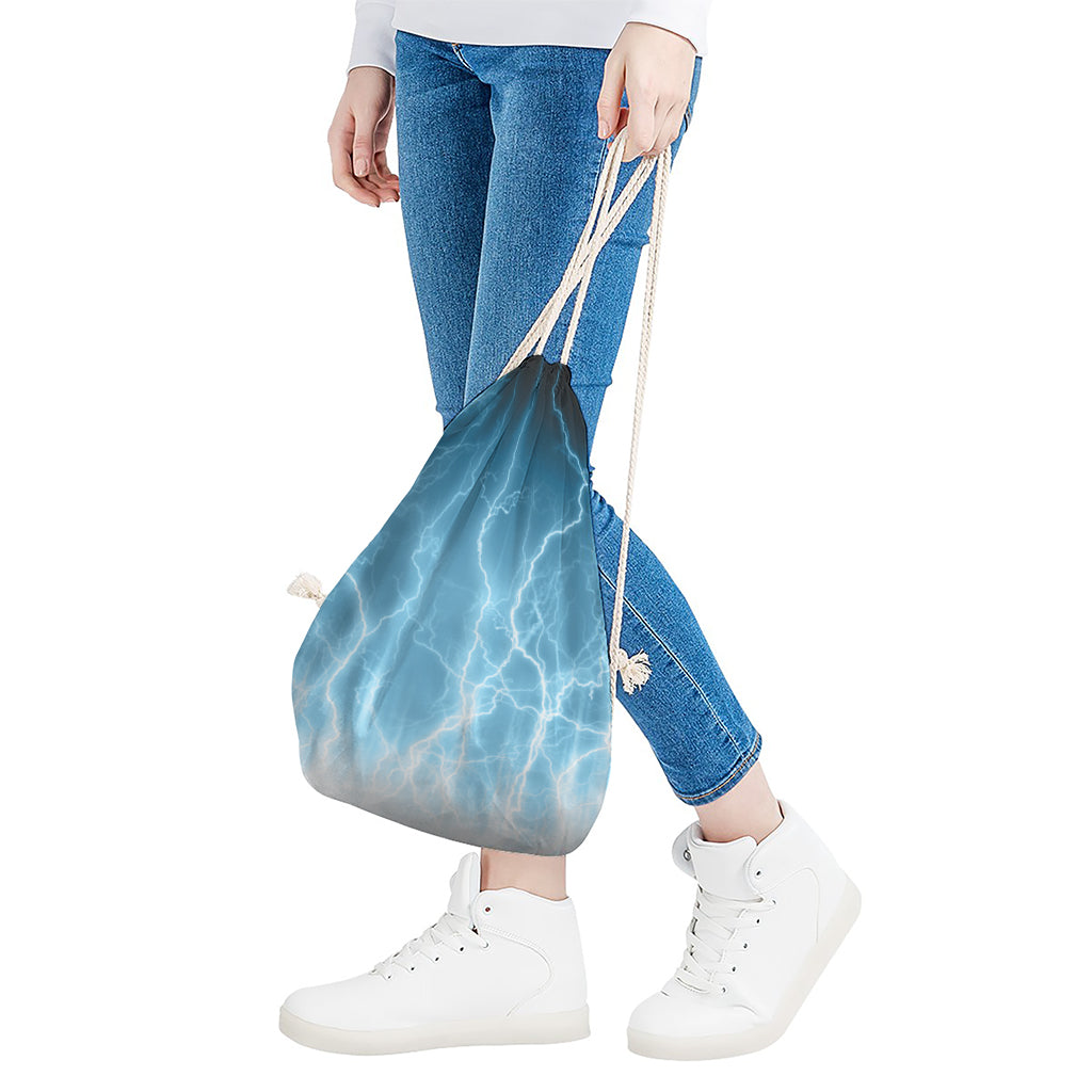 Blue Lightning Print Drawstring Bag