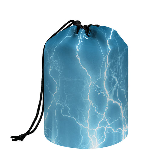 Blue Lightning Print Drawstring Makeup Bag