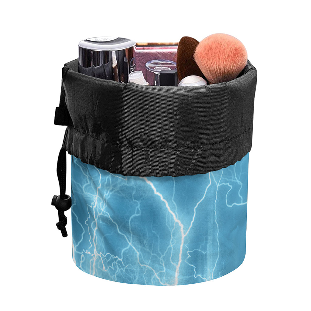 Blue Lightning Print Drawstring Makeup Bag