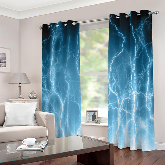 Blue Lightning Print Extra Wide Grommet Curtains