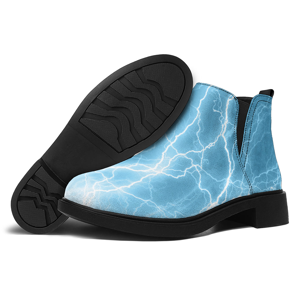 Blue Lightning Print Flat Ankle Boots