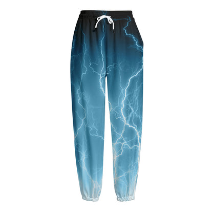 Blue Lightning Print Fleece Lined Knit Pants