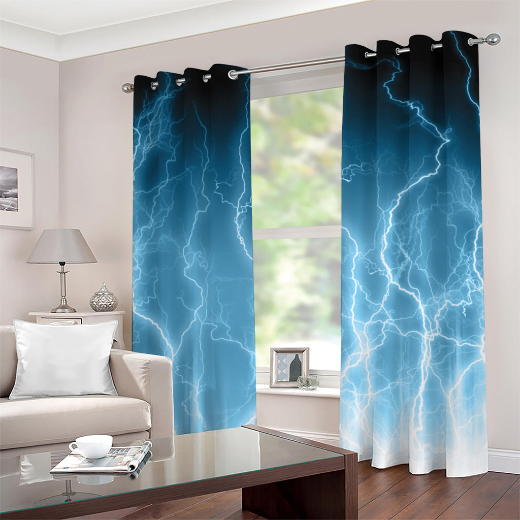 Blue Lightning Print Grommet Curtains