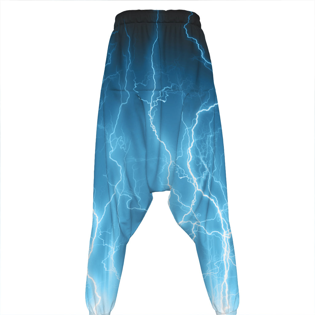 Blue Lightning Print Hammer Pants