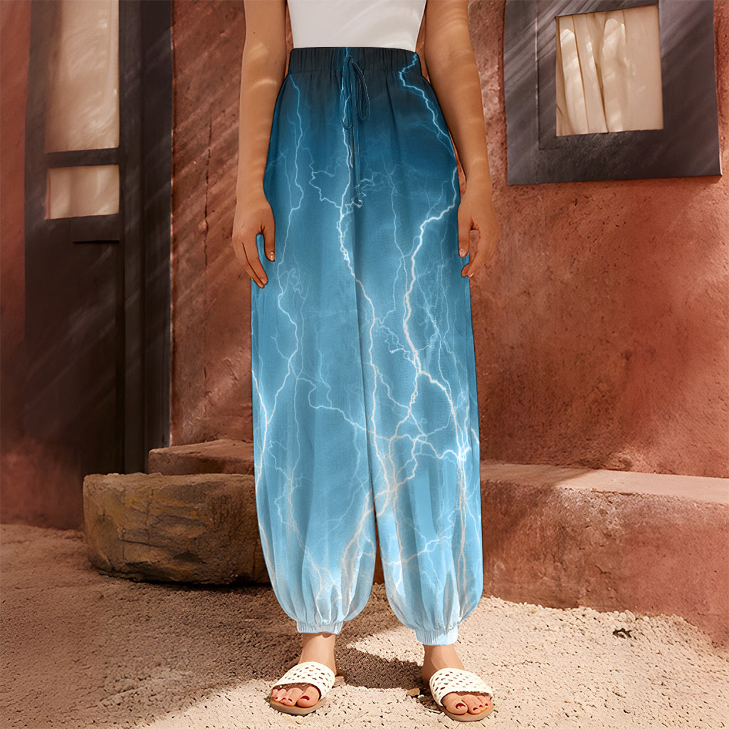Blue Lightning Print Harem Pants