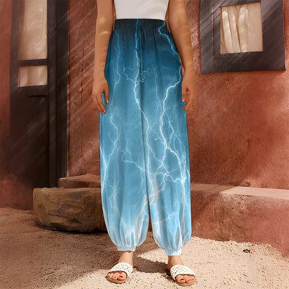 Blue Lightning Print Harem Pants