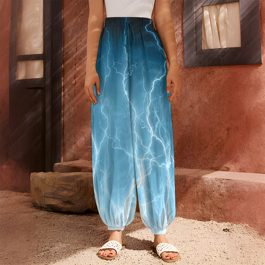 Blue Lightning Print Harem Pants
