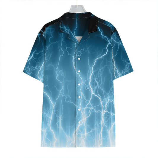 Blue Lightning Print Hawaiian Shirt